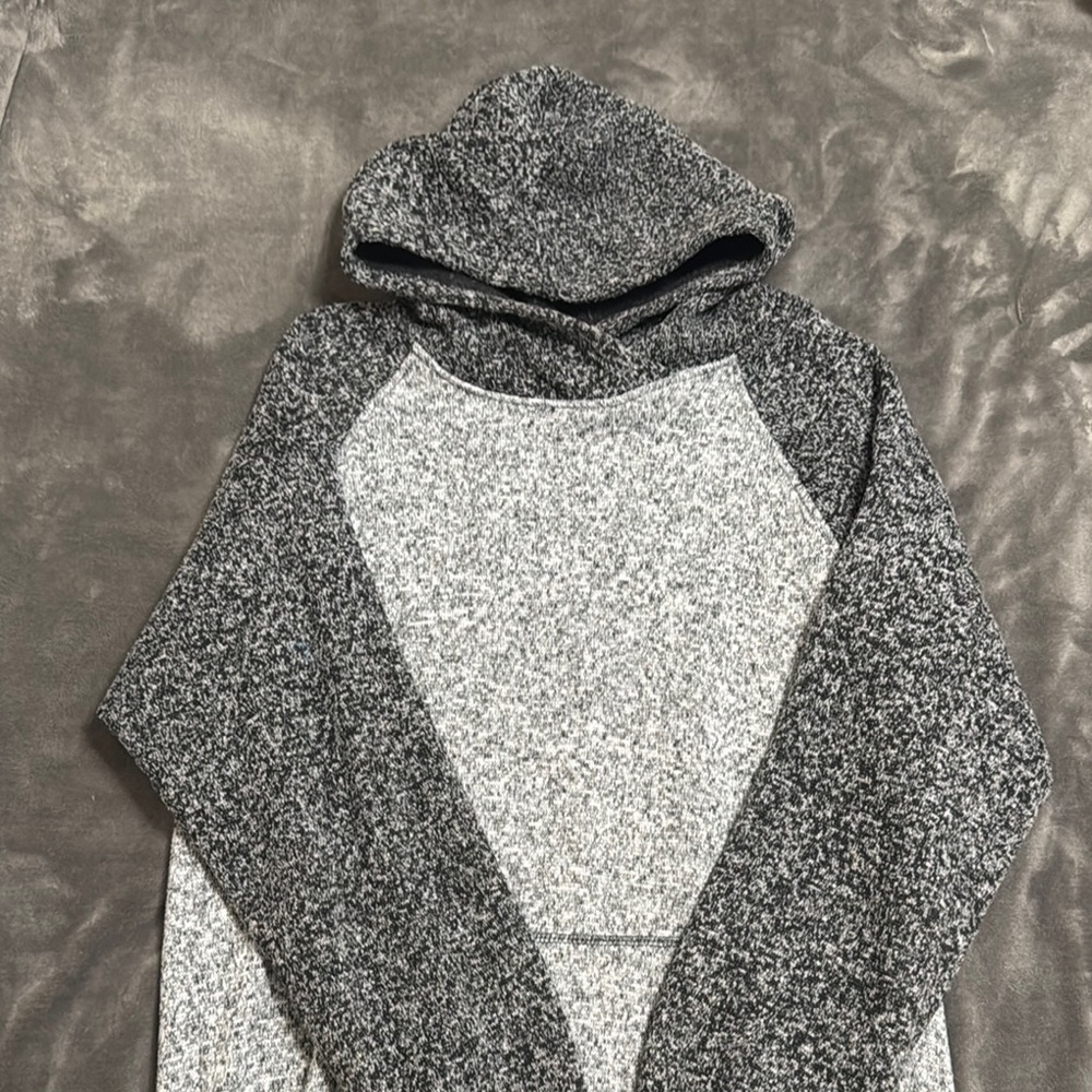 Gray Raglan Hoodie Sweatshirt with Heathered Texture